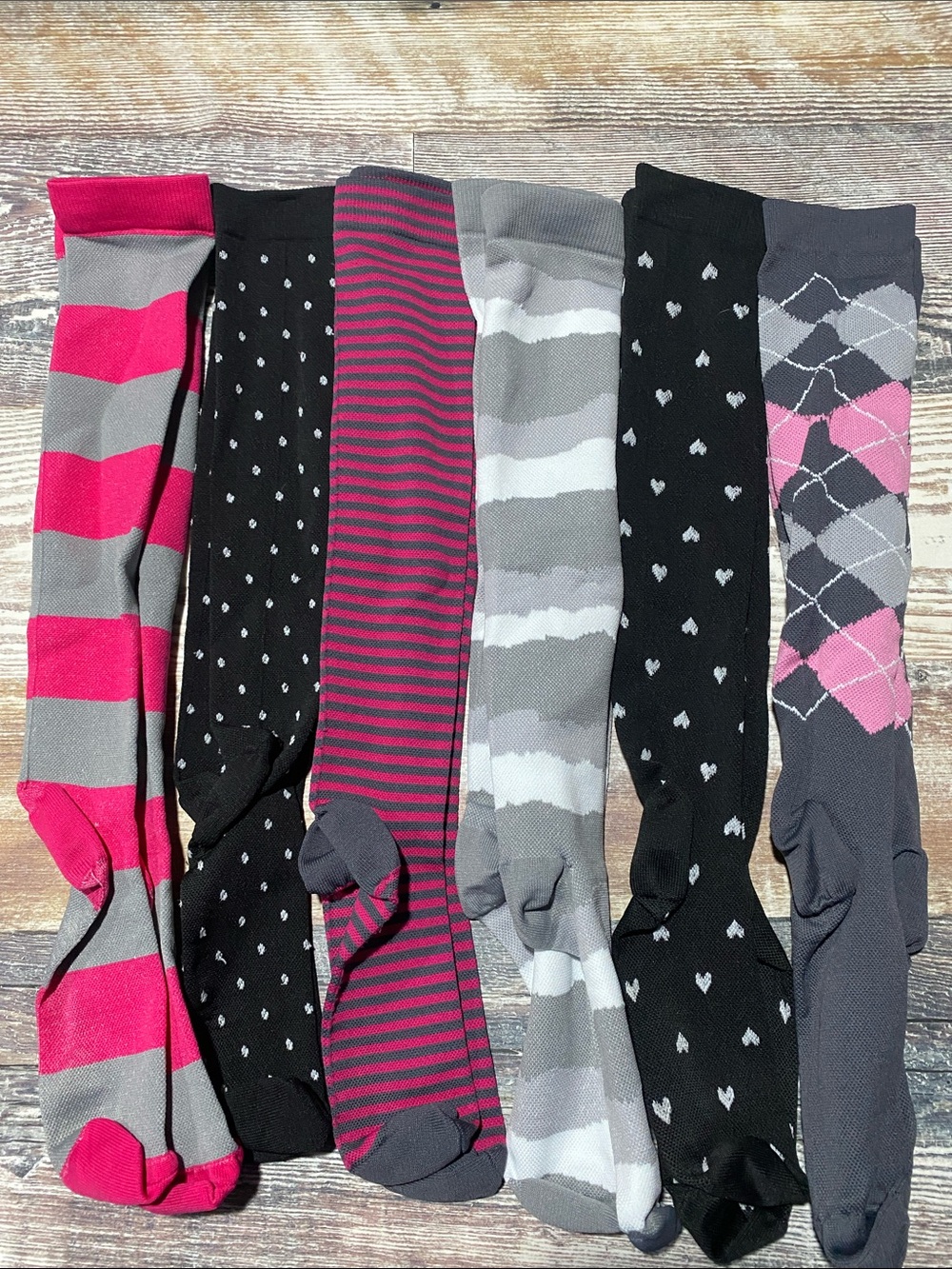 Women’s Knee-High Compression Sock Pack - Pink, Gray & Black Patterned Styles